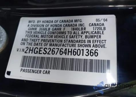 2004 Honda Civic Ex from USA, damaged, VIN 2HGES26764H601366